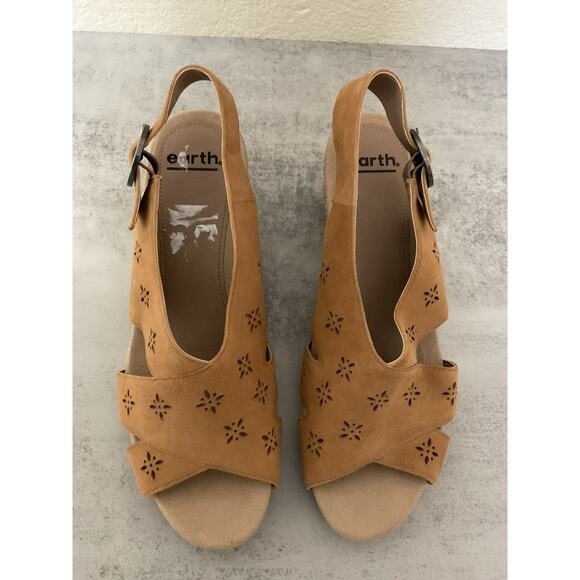 9.5 Earth Attalea Bahama W Sling back Cork Wedge Sandal Brown Suede No Box - Picture 1 of 9